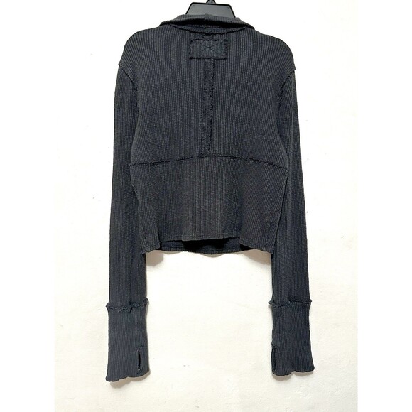 Free People Women's Thermal Quarter-Zip Long Sleeve Shirt Top Grey Gray Small - Picture 3 of 5